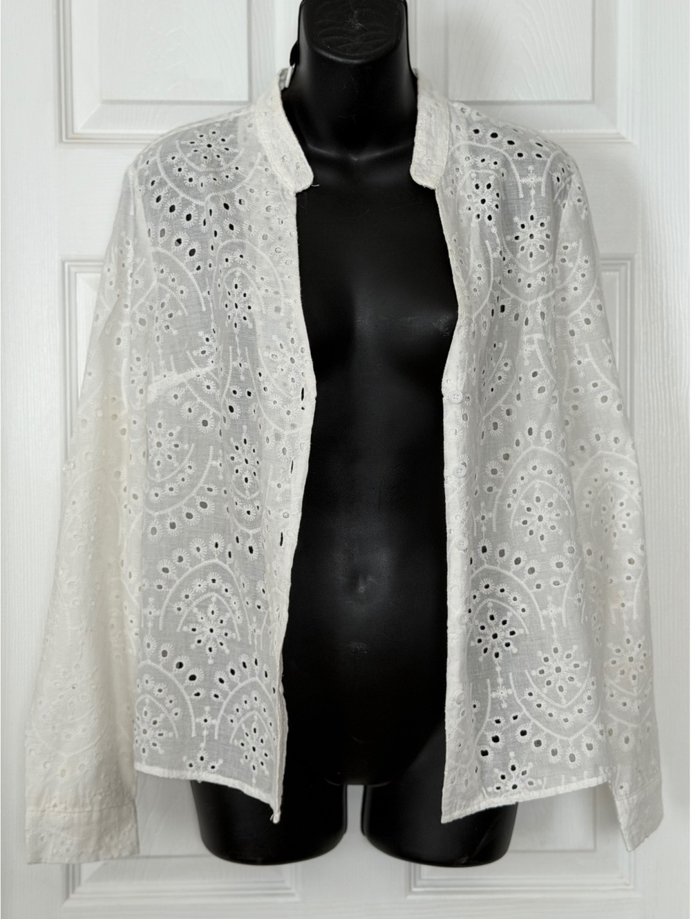 SHEIN White Eyelet Embroidered Button Front Blouse Size M